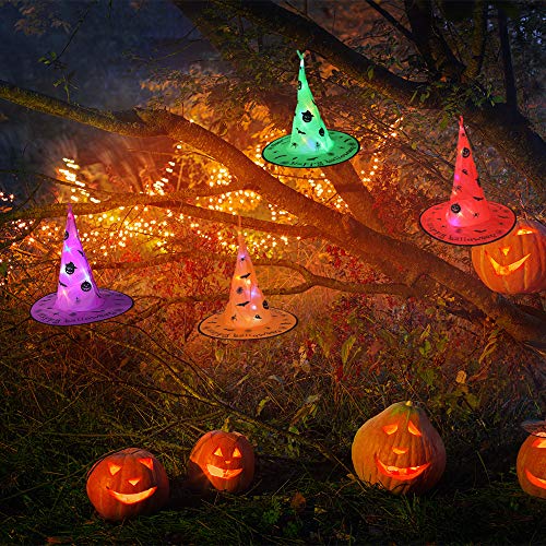 DECOMEN-Halloween-Decorations-Witch-Hats-with-LED-8pcs-Halloween-Outdoor-Witches-Hat-String-Lights-Halloween-Hanging-Decorations-for-Garden-Indoor-Yard-Tree-Party
