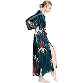 KIM+ONO Luxury Kimono Robe for Women | Long Satin Floral Robe | Hana Deep Teal | Original Design