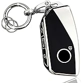 OLLEN Key Fob Cover with Ring, Fit for BMW 2023 2024 2025~up New 5/7 Series 740i 760i X1 X2 X3 X5 X6 X7 XM IX IX3 I5 I7 etc, Full Protection Soft TPU Key Case, Black and Silver