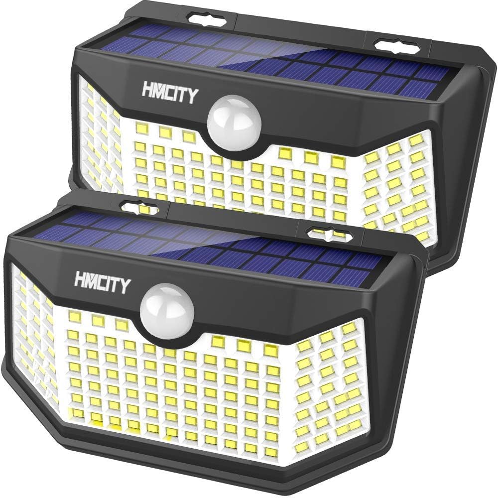 Hmcity Solar Lights Outdoor 120 LED with Lights Reflector, Motion Sensor Security Lights IP65 Waterproof Solar Powered for Garden Patio Yard (2Pack) - - 