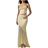 WDIRARA Women's Maxi Skirt Sets 2 Piece Outfits Fishtail Cami Outfits