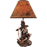 Pirate Skeleton Table Lamp, 21 Inch with Treasure Map Shade | Hand Painted Multicolor Resin Base, Beige Cone Shade, 53 Inch Cord with In-Line Toggle, One 60W Type a Bulb