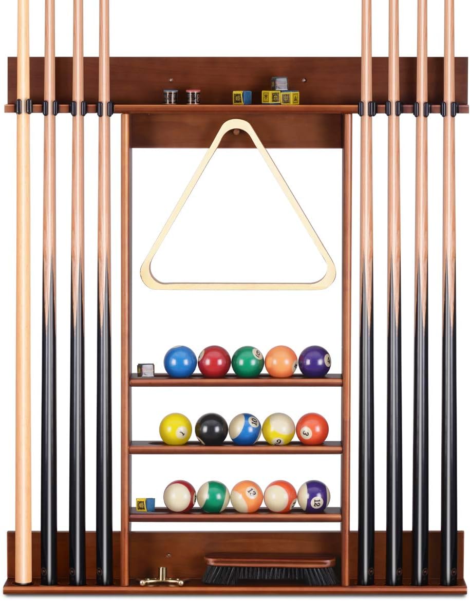 billiard ball display rack on Amazon Com Xcsource Pool Cue Rack 8 Pool Billiard Stick Ball Set Wall Rack Holder Pool Stick Holder Made Of Solid Pine Wood Billiard Cue Rack Suitable For Family Billiard Room Or Billiard