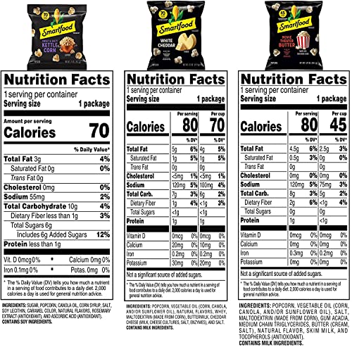 SMARTFOOD POPCORN, VARIETY PACK, 0.5 OUNCE (PACK OF 18)