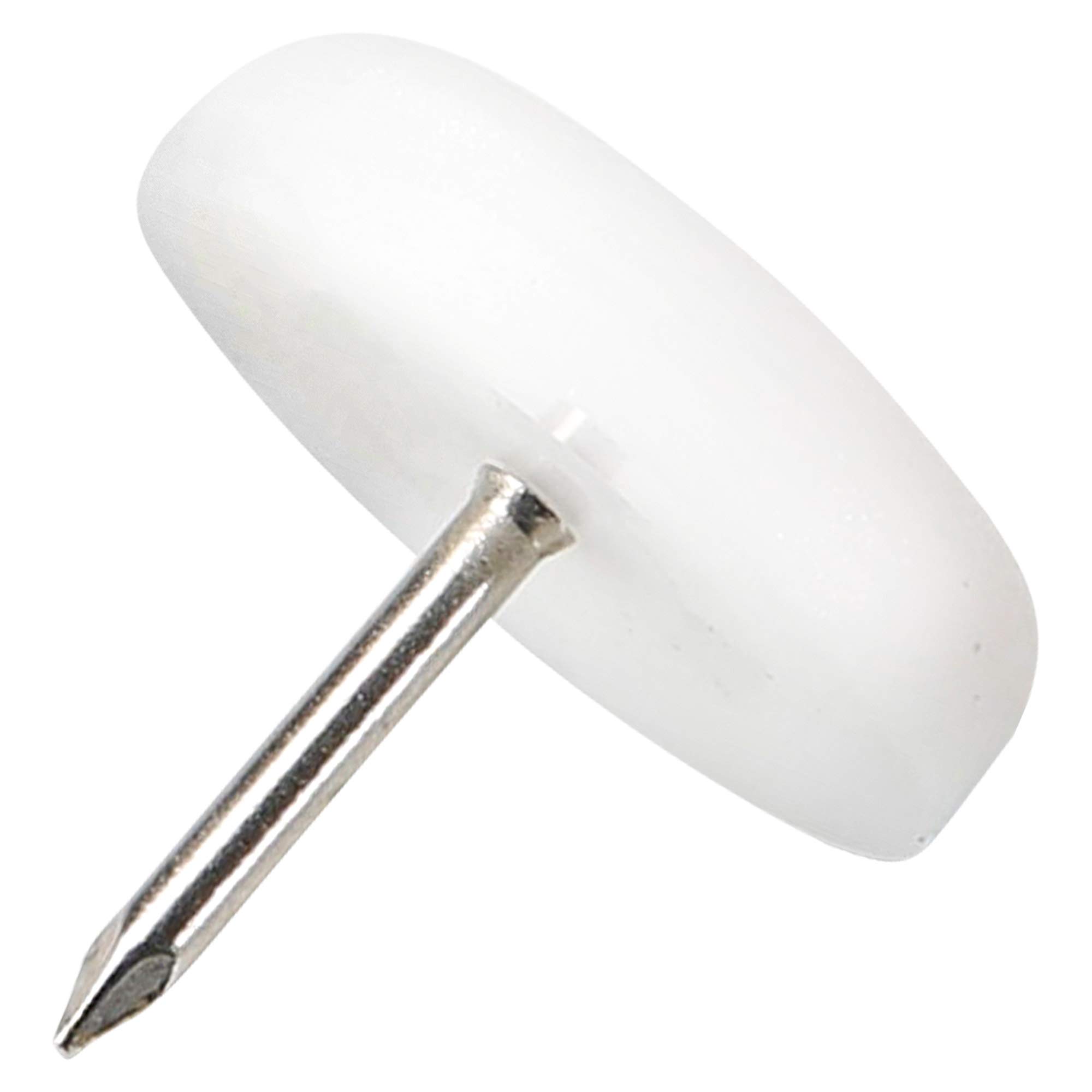 Adsamm® / 4 x Glides in plastic with nail | Ø 0,87'' (Ø 22 mm) | white | round | Premium quality furniture sliders with nail by Adsamm®