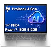 HP ProBook 4 G1a AI Laptop, 14" FHD+, AMD Ryzen 7 250, 16GB DDR5, 512GB SSD | Business PC, > Intel Ultra 7 165U, Radeon 780M Graphics, HP Wolf Security, Fingerprint, Backlit KB, 1080p Webcam, Win 11 Pro