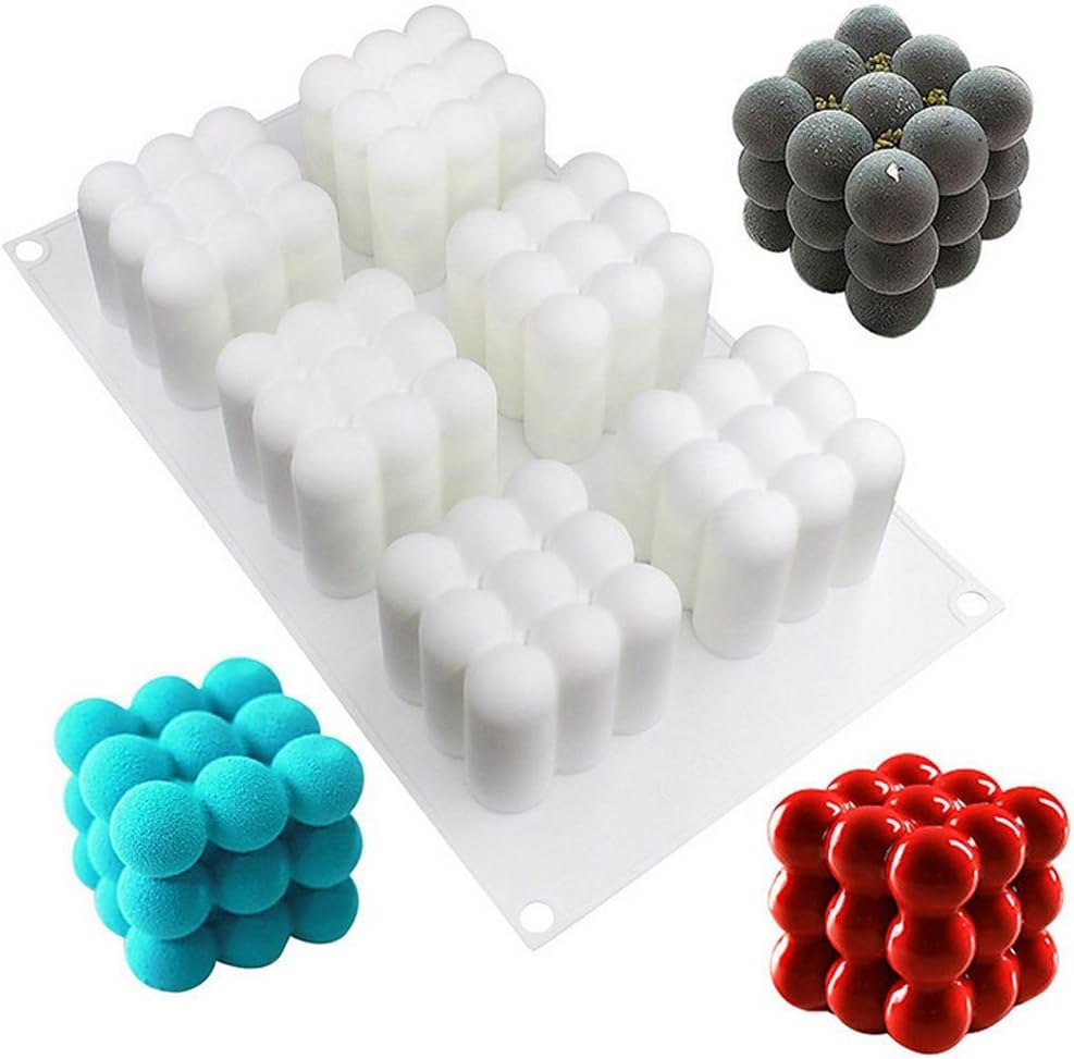 Silicone Cake Mold - 3D Handmade Bakeware DIY Mould, 6 Holes Rubik's Cube, White