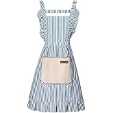 Nebesheii Cotton Kitchen Cooking Aprons,Vest Adjustable Bib Soft Chef Stripes Apron Two pockets with wide for Men Women