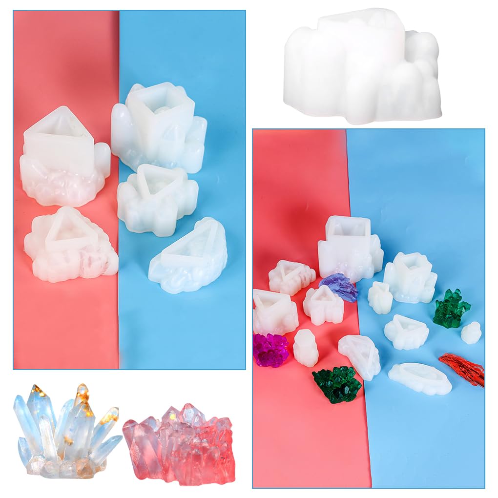 FineInno 11 PCS Crystal Cluster Resin Mold Quartz Rock Silicone Molds,Different Shapes Epoxy Resin Molds DIY Gem Stone Jewerly, Candle,Soap,Clay