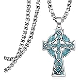 CVRAVO Celtic Cross Necklace for Men 925 Sterling Silver Turquoise Cross Necklace Religious Amulet Jewelry Gifts for Men Women