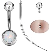Ruifan ASTM F136 Titanium Belly Button Rings 14G Opal Jeweled Ball Belly Navel Rings 10mm Bar Body Piercing Jewelry Navel Ring With 1PCS Curved Piercing Taper
