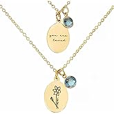 Birth Flower Necklace December Birthstone Necklace Charm Necklace for Mom Birthday Gifts Gold Chain Dainty Gold Necklace for Women Womens Jewelry Personalized for Women Birth Month From Jan. to Dec.