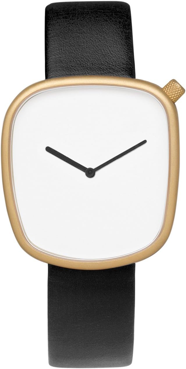 Pebble Unisex Quartz Watch with White Dial Analogue Display and Black Leather Strap P07
