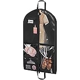 Univivi Dance Costume Garment Bag, 40" Waterproof Hanging Bag for Travel, Kids Clothes Bag With 5 Clear Pockets and Handles for Costumes and Sports, Black