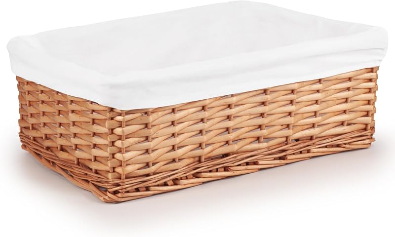 Woodluv Brown Wicker Storage Basket with Off White Lining Large