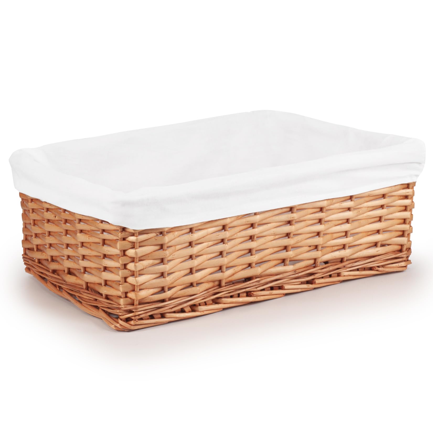 Woodluv Brown Wicker Storage Basket W/Off White Cloth Lining Xmas Hamper - Large