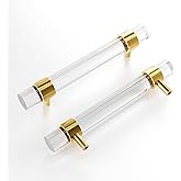 Adjustable Acrylic and Brass Cabinet Pulls 0~6.2In Center to Center 4Set Modern Gold and Clear Dresser Handle, 4in/5In/6in Unfinished DIY Gorgeous Knobs for Kitchen Drawer Closet