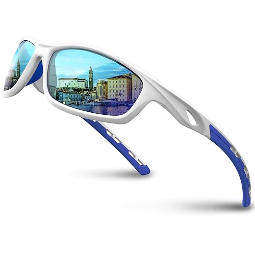RIVBOS Polarized Sports Sunglasses Driving Sun Glasses Shades for Men Women  for Cycling Baseball Running RB833-White&Blue in Kuwait Whizz Sports