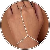 TOSGMY Hand Chain Gold Silver Bracelets for Women 14K Gold plated Hand Chain Bracelet Non Tarnish Satellite Bead Dot CZ Pearl Link Ring Bracelet Trendy Hand Jewelry Gifts for Women Adjustable