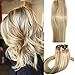 18inch Clip in Hair Extensions Ombre 70g 100% Human Hair Extensions Clip on Blonde with Highlighted Natural Soft Shiny Double Weft Beauty Gift 7pcs (#27-613)
