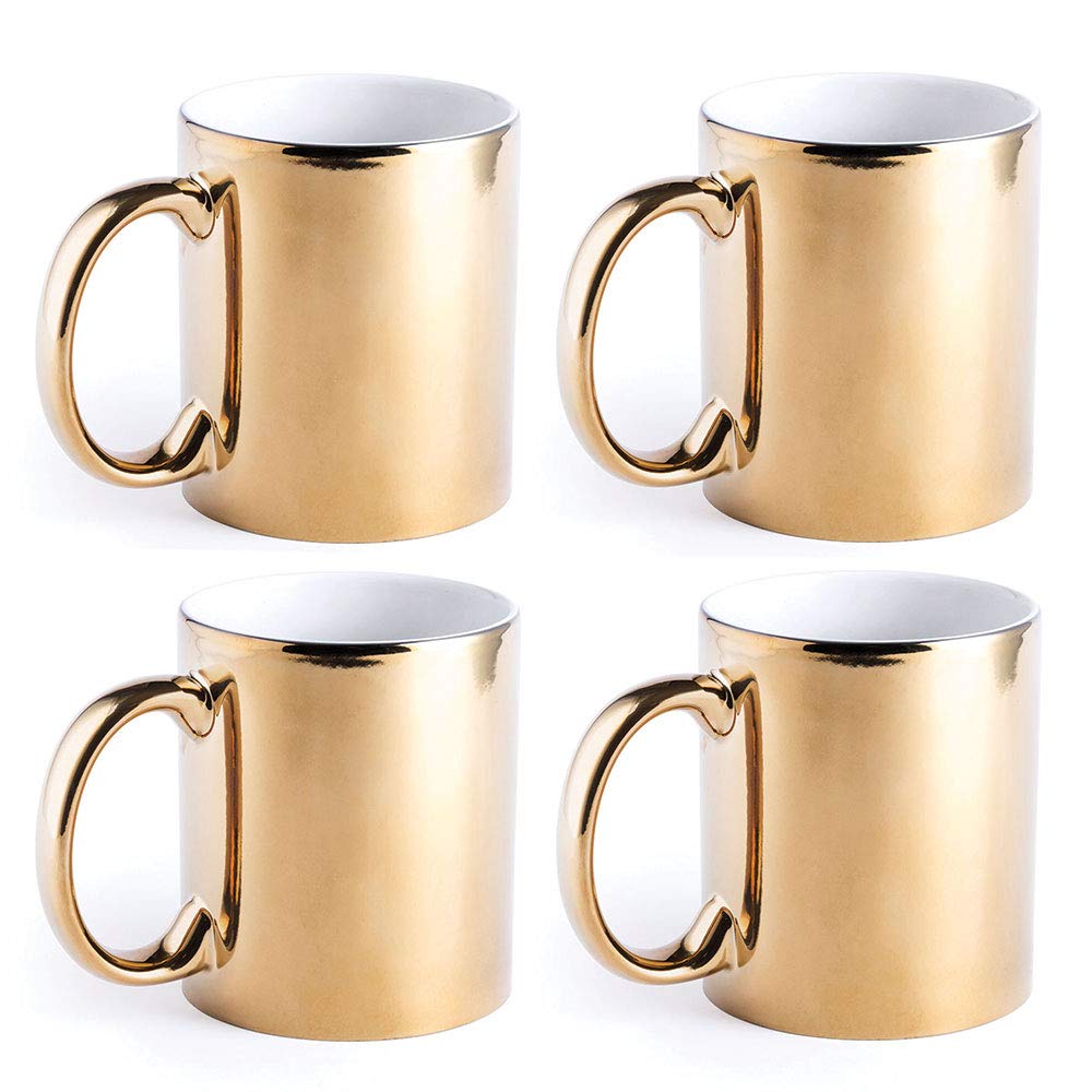 eBuyGB Metallic Large 350ml Ceramic Tea Coffee Mugs, Set of 4 (Gold)