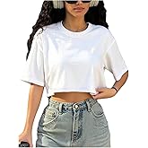 SOLY HUX Women's Summer Crop Tops Crewneck Short Sleeve Loose Fit Cropped T Shirts
