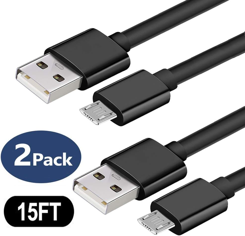PS4 Micro USB Cable, [2Pack 15FT] Extra Long Durable Charging Cord, Quick Charger Cable for Android Phone Sony PS4，Samsung Galaxy S7 Edge S6 S5 S2 J7 J7V J5 J3 J3V J2, LG , Moto E4 E5 E6, Tablet, Xbox