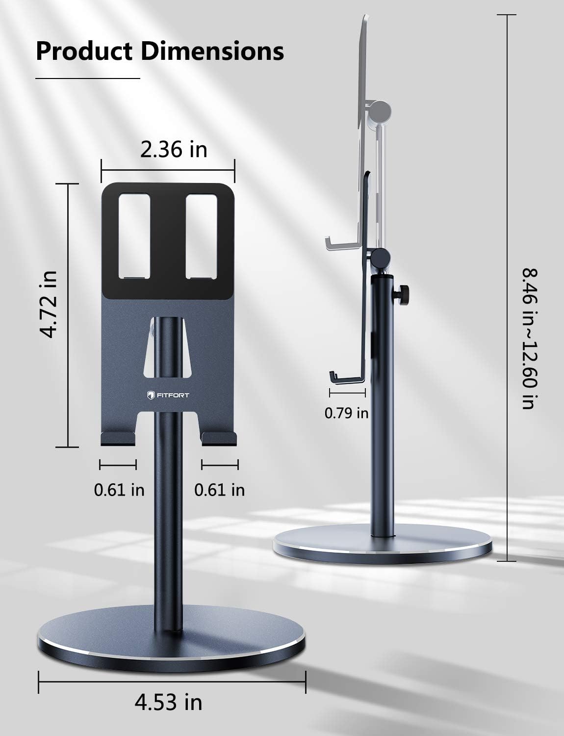 Fitfort Tablet Stand, Adjustable Tablet/Phone Holder of Aluminum Alloy Material, Case Friendly Stable Tablet Stand for iPad, iPad Air, iPad Pro 10.5, Samsung Tabs, and Phones Under 10.5-inch: Home Audio & Theater