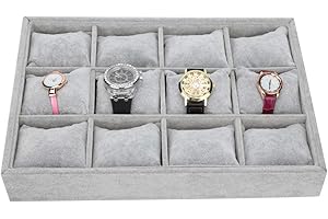 KIMISS 12 Grids Jewelry Organizer Box for Watches and Bracelets - Elegant Display Case with Soft Pillows - Stylish Storage So