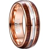 Vakki 8mm Koa Wood Tungsten Ring for Men Mother of Pearl Shell/Imitated Meteorite/Abalone Shell/Deer Antler Inlay Wedding Band Comfor Fit Size 7-12
