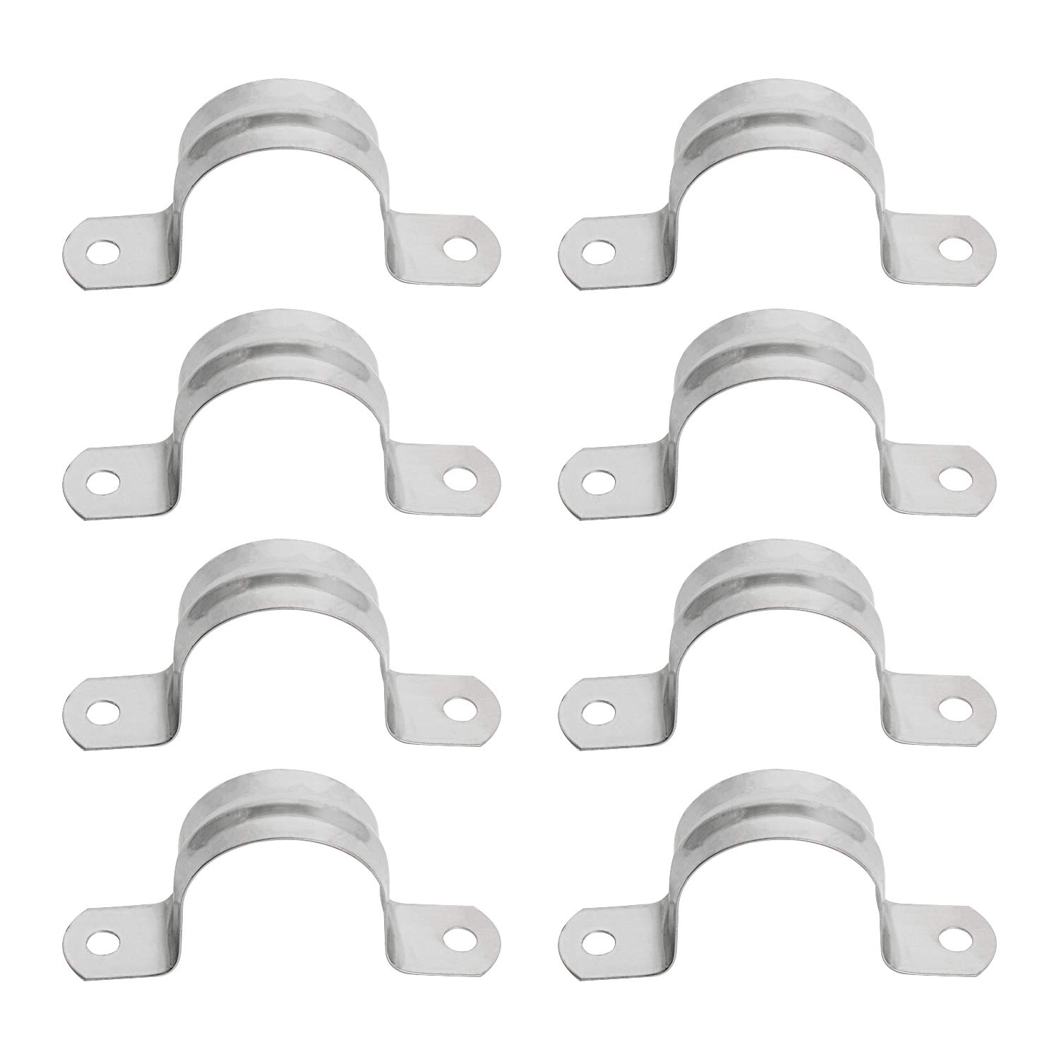 Aopin 35mm Rigid Pipe Strap Clamp 2 Holes Strap U Bracket Tube Strap Tension Clips 201 Stainless Steel, for Pipe Fixing, Silver, 8Pcs