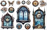 Peacoblue Steampunk Window Rub On Transfer Decal 3Pcs Waterproof 6x12 view 1