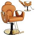 MIMWOW Salon Chair for Hair Stylist, Barber Chair Reclining Salon Chair with Heavy Duty Hydraulic Pump, Height Hair Adjustable Salon Chair Braiding Chair Beauty Spa Equipment, Tan Gold