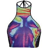 CAPE CLIQUE Women Sexy Spaghetti Strap Summer Croptops Y2k Tie Dye Tank Top Sleeveless Bodycon Printed Cami Top
