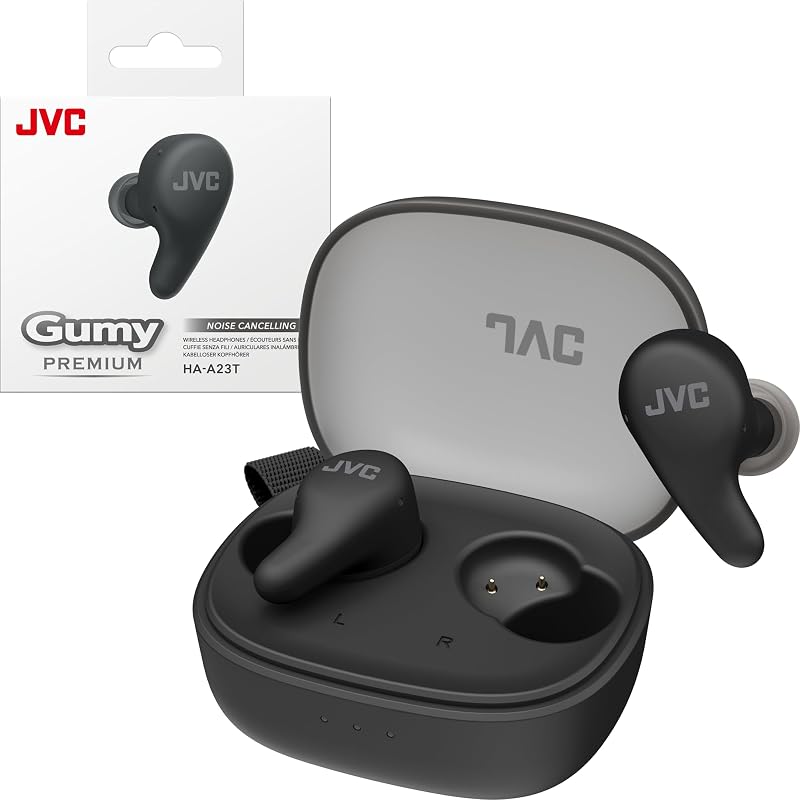 Gumy Premium Auriculares Bluetooth True Wireless con Cancelación de Ruido, Bluetooth 5.4, Modo Ambiente, Baja Latencia, 26h batería, Estuche Translúcido USB-C, Negro Oliva - HA-A23T-B