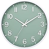 Moiubik Wall Clocks Battery Operated 10 inch Modern Wall Clock,Silent Non Ticking Wall Clock for Living Room Bedroom Kitchen Office Classroom Decor (Green White)