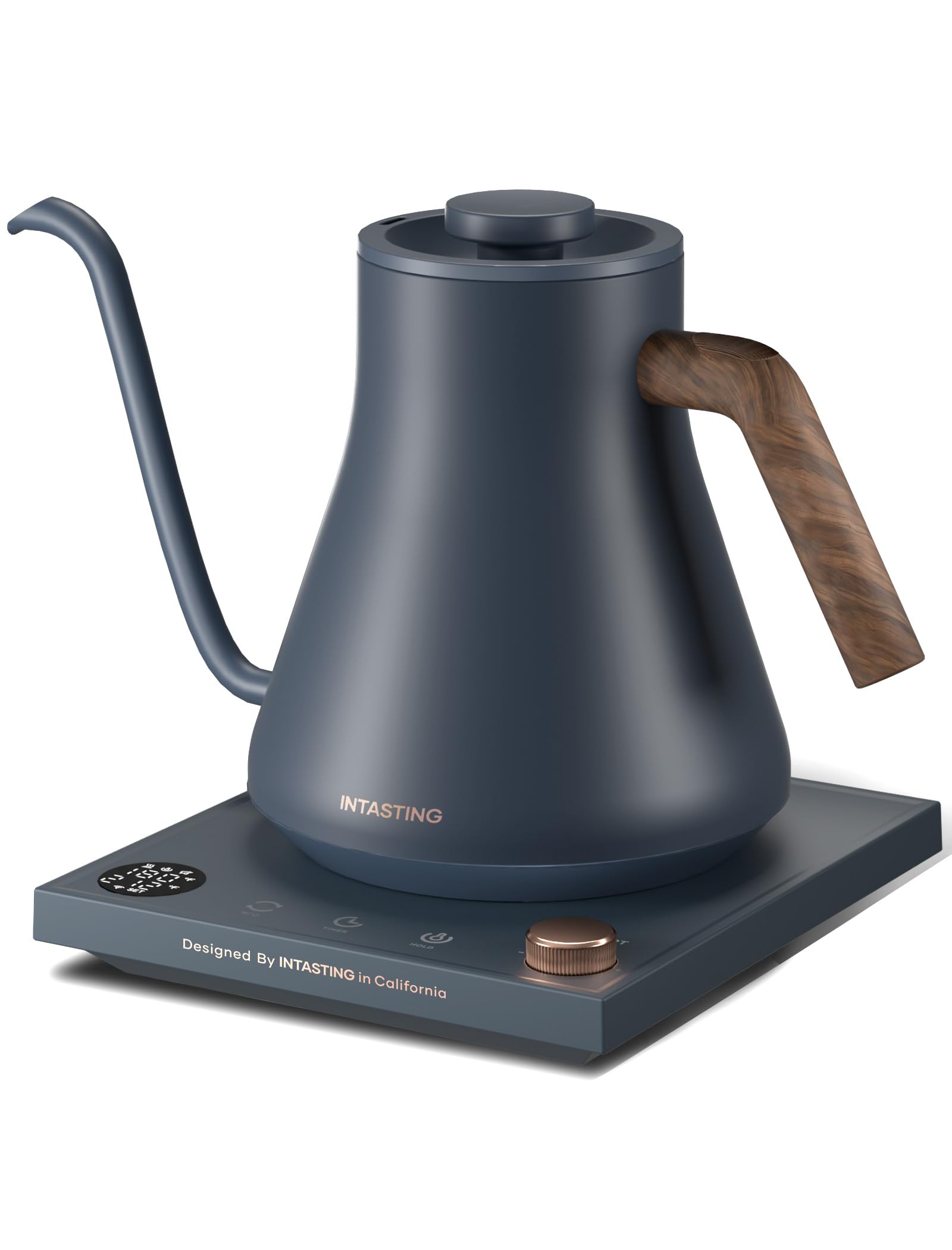 INTASTING Hervidores eléctricos, hervidor eléctrico de cuello de cisne, control de temperatura ±1 ℉, interior de acero inoxidable, calentamiento rápido, para verter sobre café, preparar té, hervir agua caliente, 0,9 L azul marino