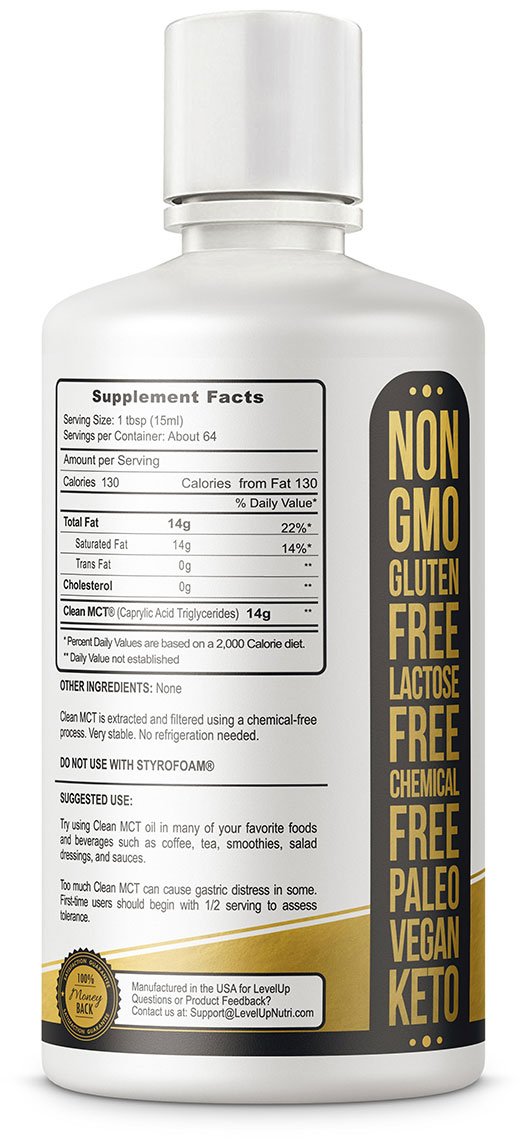 Clean MCT Oil: 100% Pure C8 Caprylic Acid Triglycerides ...