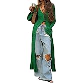 OLAMIOSO Women's 2025 Trendy V-Neck Button Down Crochet Knit Maxi Long Cardigans