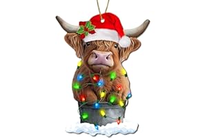 365RUSTIC Highland Cow Christmas Tree Keepsake Ornaments, Farmhouse Themed 2 Side Printed Flat Wooden Ornament, Farm Animal Xmas Hanging Decor