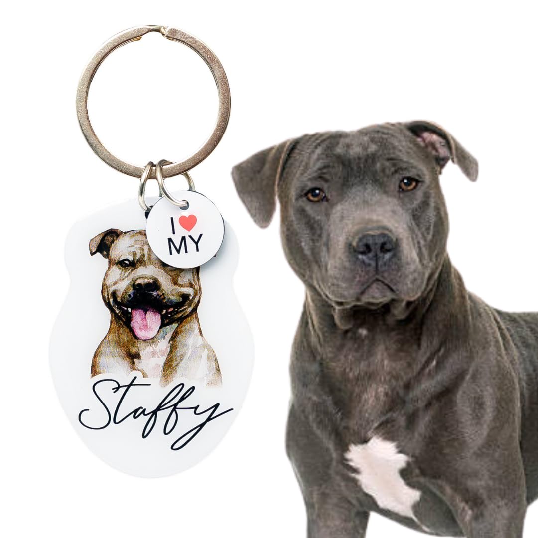 Splosh Pet Keyring Staffy. Personalised Dog Key Ring. Customised Gifts. Key Rings for Dog Lovers. Dog Accessories, Dog Key Tags. (PTK023)
