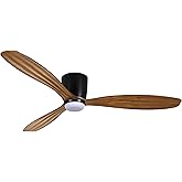 MINKA-AIRE F694L-CL/DK Ventiara 52" 3-Blade LED Flush Mount Indoor/Outdoor Ceiling Fan in Coal Black and Distressed Koa Finis