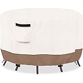 SoloToo Round Outdoor Table Cover Waterproof Heavy Duty Patio Furniture Covers, Round Patio Table Chair Set Covers - 42" Dia x 28" H (Beige & Brown)