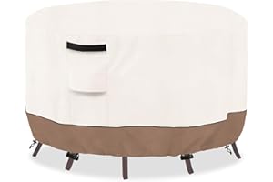 SoloToo Round Outdoor Table Cover Waterproof Patio Furniture Covers, Round Patio Table Chair Set Covers - 48" Dia x 28" H (Beige & Brown)