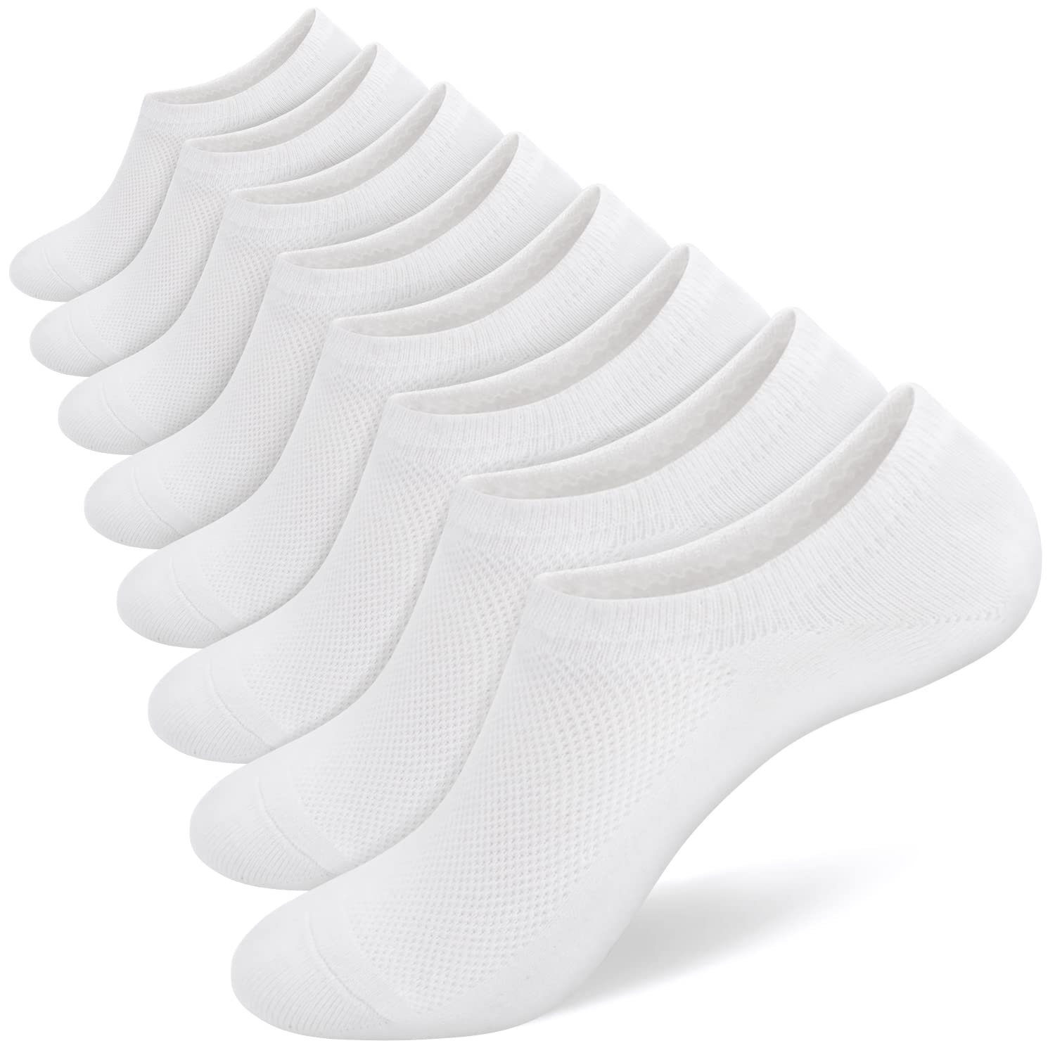 Photo 1 of Size 9-11 - SIXDAYSOX White No Show Socks Mens 8 Pairs Ondo Invisible Low Cut No Slip Socks Cotton Loafer Socks 