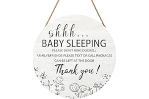 HAROONI Baby Sleeping Sign for Front Door 12"x12", Please Do Not Ring Doorbell Wood Door Hanger for Outdoor Outside Porch Decor Round Plaque Sign Rustic Wall Hanging Decoration for Home Baby Room Nursery
