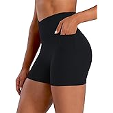 Sunzel Hidden Butt Lifting Scrunch Biker Shorts Women with Pockets Crossover High Waist Yoga Gym Workout Tummy Control Shorts