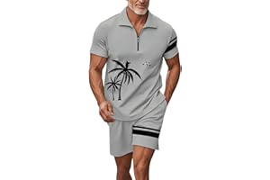 Men's Hawaiian Tropical Tracksuit Set Color Block Polo Shirt and Shorts 2 Piece Outfits Men Beach Vacation Track Suits