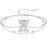 925 Sterling Silver Animal Bracelets Anklets Elephant/Highland Cow/Penguin/Sloth Adjustable Jewelry Gifts for women