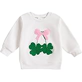 SYOKUP Baby Girl St Patricks Day Clothes Bow Clover Embroidery Sweatshirt Pullover Oversize Sweater Toddler Girl Irish Tops